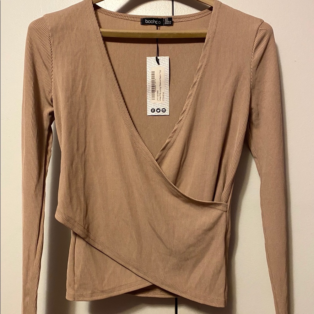Low cut V neck, wrap long sleeve top
